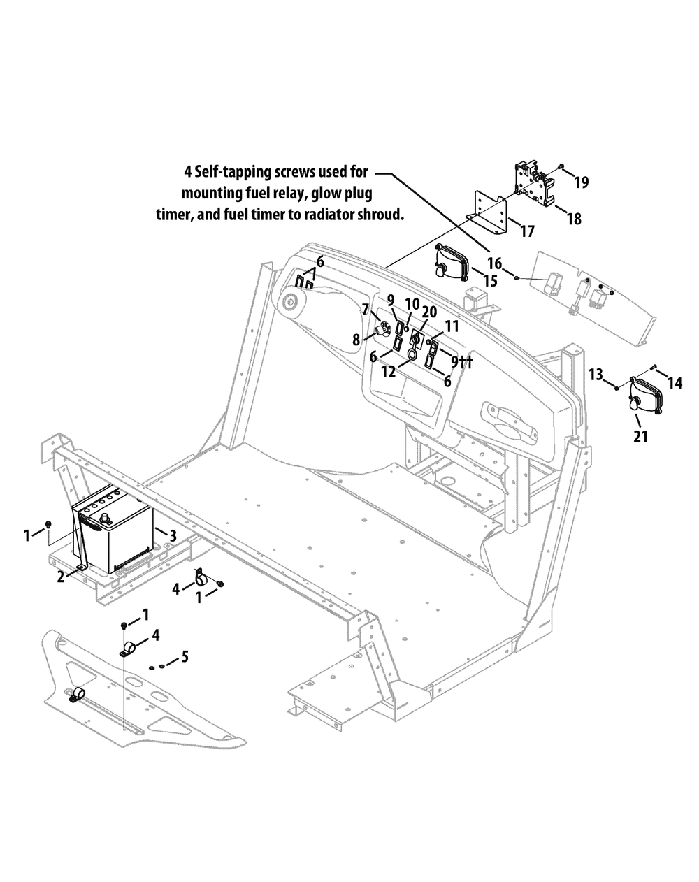 Battery And Dash Panel Accessories Diagram and Parts List for 465 4X4-EFI-1I029Z-1H020Z-37BMD710 Cub Cadet Lawn Tractor Accessories